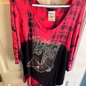 Vocal Red and Black Rhinestone Boot long Tee